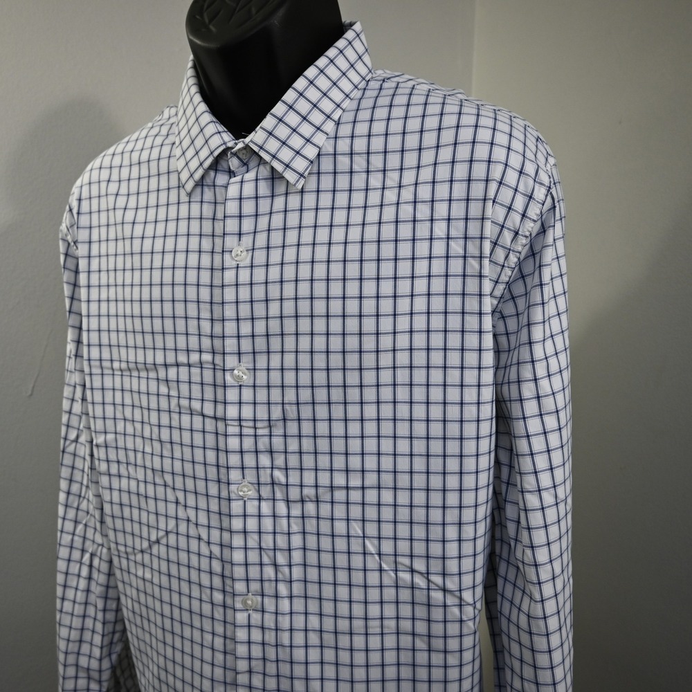 Bonobos Button Down Mens XXL‎ Standard Fit White Blue Plaid Stretch Long Sleeve